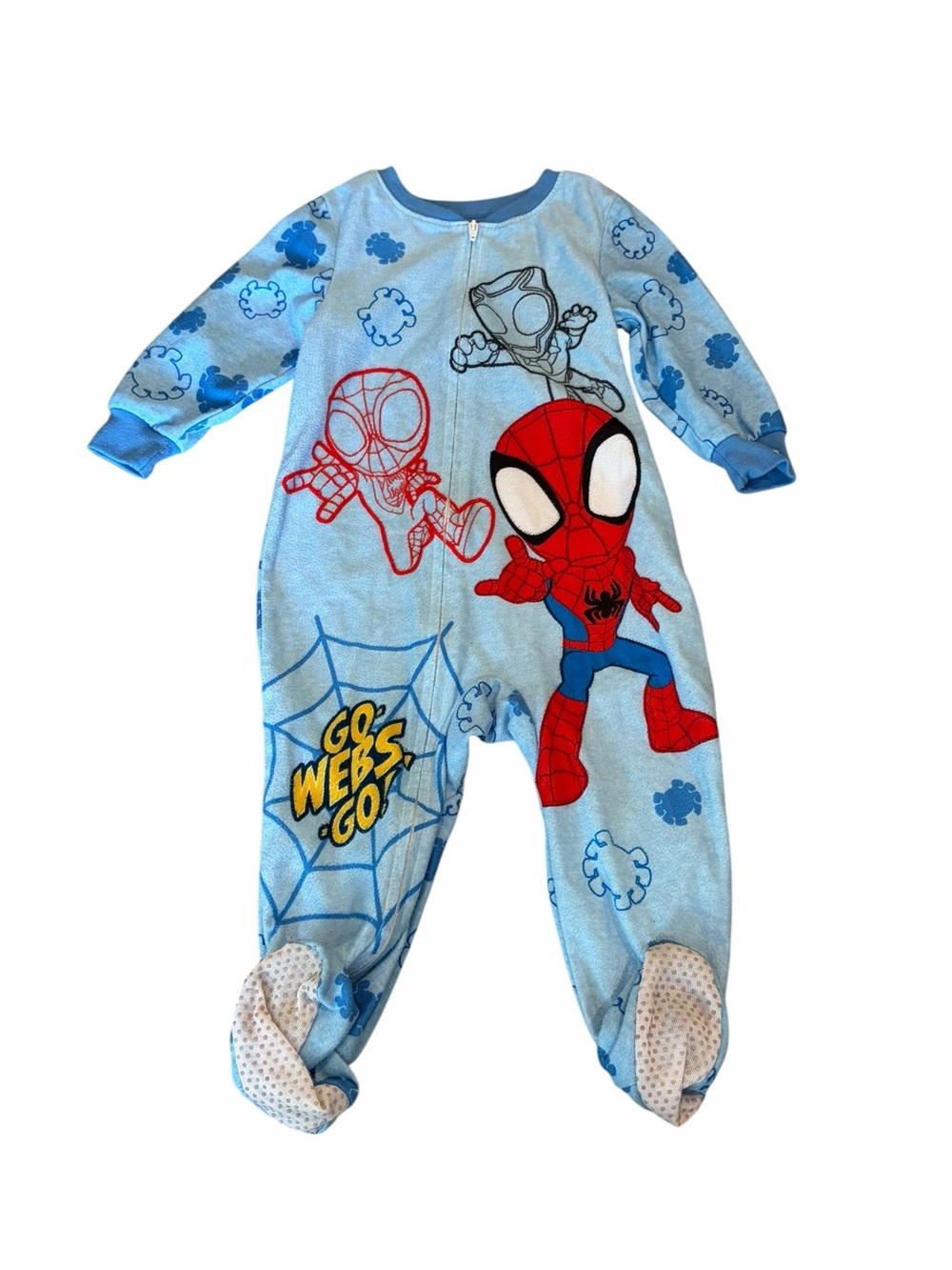 Marvel Spider-Man Light Blue & Red Kids Footed One-Piece Pajamas